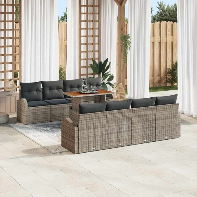 vidaXL Tuinbank Set met kussen 7 pcs Grijs