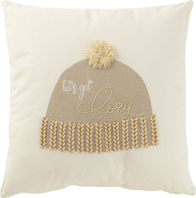 J-Line kussen Muts 'Let's Get Cozy' - katoen - wit/beige