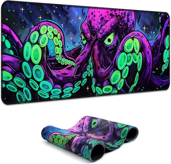 Uitgebreide UV Reactieve Octopus Gaming Muismat - Neon Glow Desk Pad 80x30cm