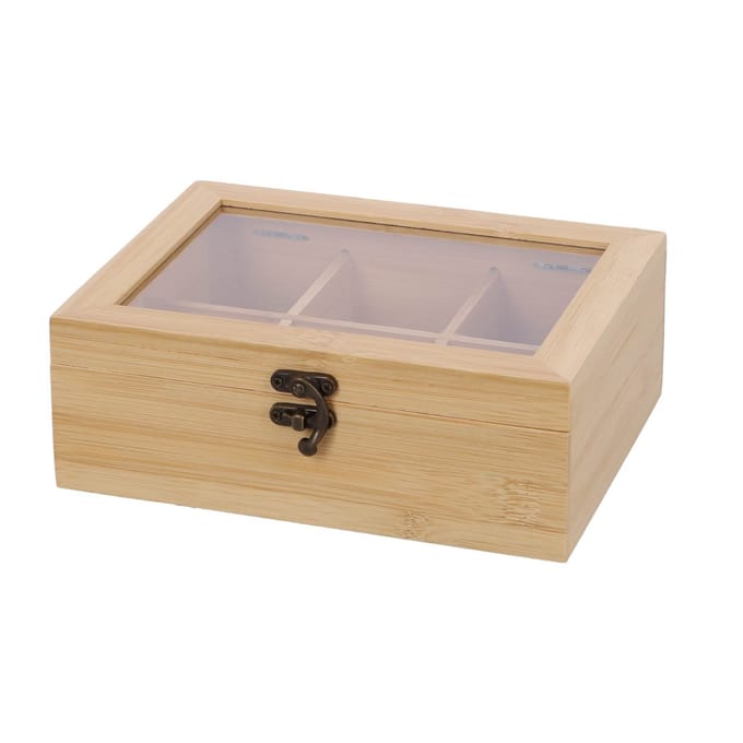 Excellent Houseware Theedoos - 6 vaks - naturel - bamboe hout - 21 x 16 x 7 cm - theekist