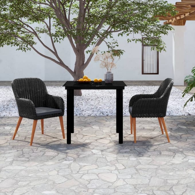 vidaXL - 3-delige - Tuinset - met - kussens - zwart