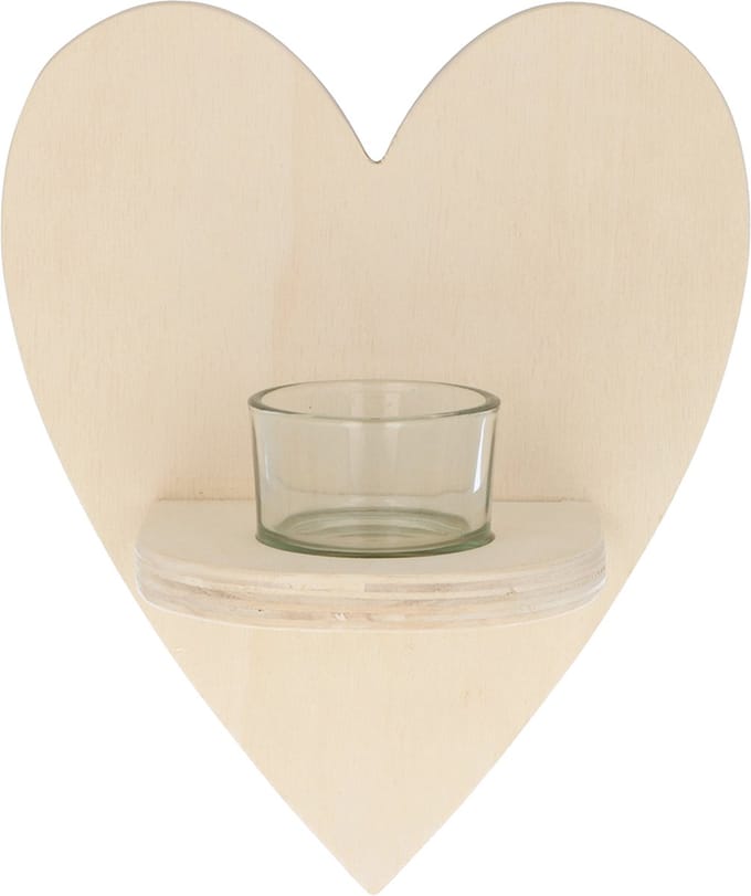 Houten hart kaarsenhouder 16.5x20 cm - Artemio