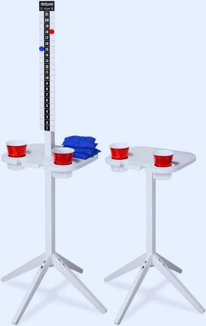 Thuys – ScoreCaddy Set – Van 2 Outdoor Scorebordtafels – Met Bekerhouders – Wit