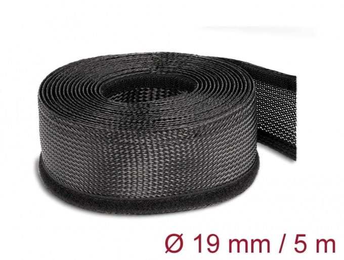 Delock Braided Sleeving with Hook-and-Loop Fastener 5 m x 19 mm black