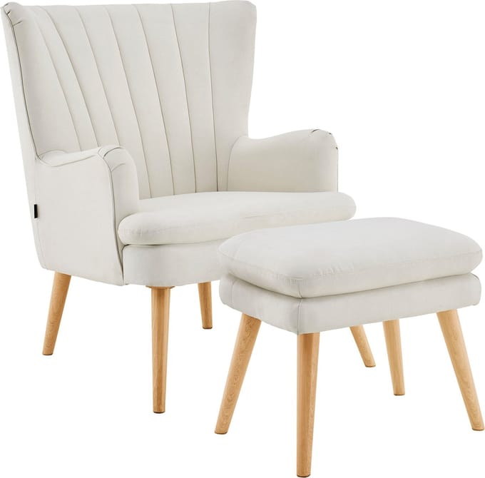 Zenia|Accent Stoel en Kruk Creme Stof