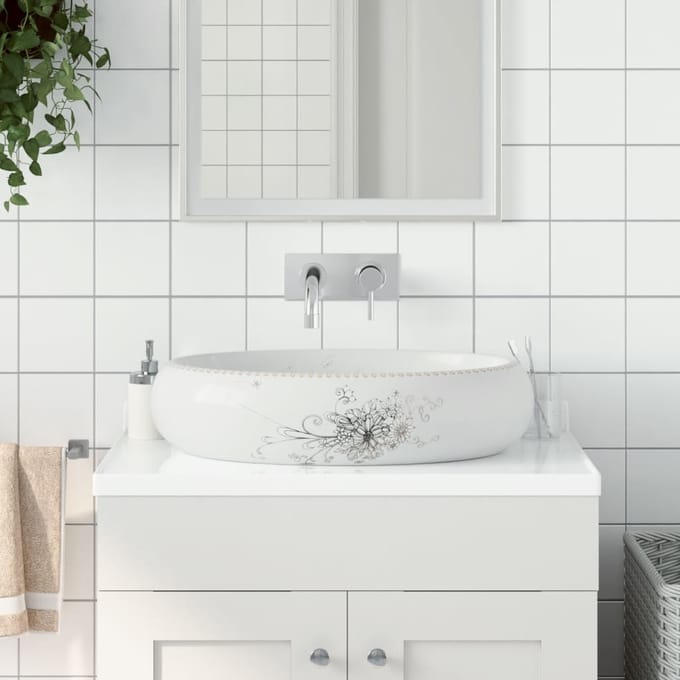 vidaXL - Opzetwasbak - ovaal - 59x40x15 - cm - keramiek - wit