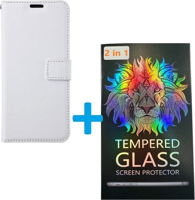 Portemonnee Book Case Hoesje + 2x Screenprotector Glas Geschikt voor: Xiaomi Redmi A1 / A2 - Wit