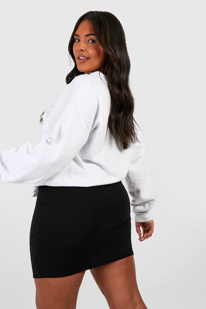 boohoo Dames Plus Basic Jersey Mini Rok | Black | Maat: 28