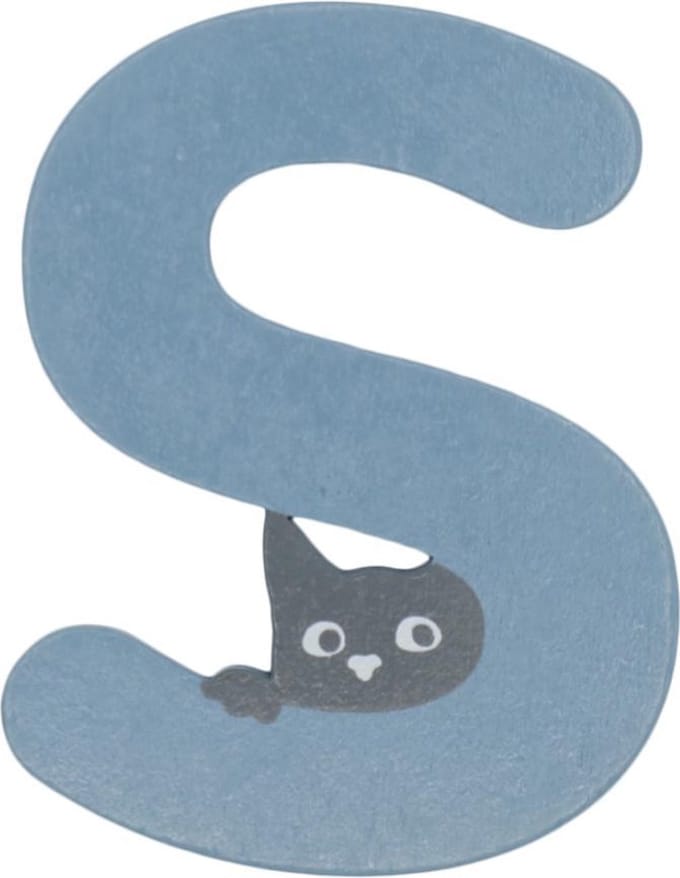 Houten Letter S Blauw met Kat | 9 cm