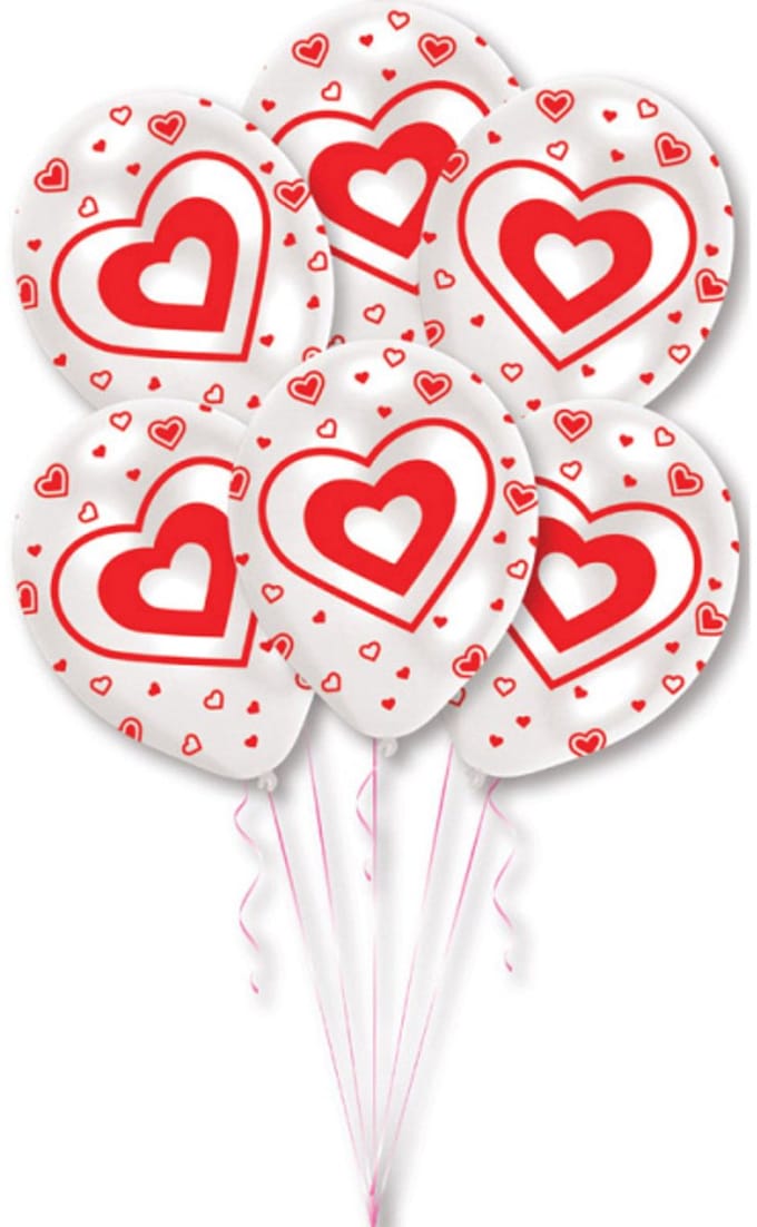 Amscan Ballonnen Printed Hearts 27,5 Cm Rood/zilver 6 Stuks