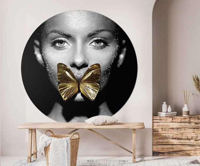 Behangcirkel 80cm Sparkling papillon woman - Wallz