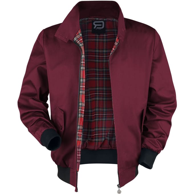 R.E.D. Rock-Engineered Design Bordeaux rode bomberjack met staande kraag en geruite voering - Heren - M