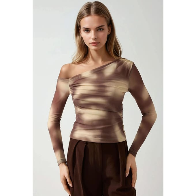 Asymmetrische Kraag Tuele Blouse