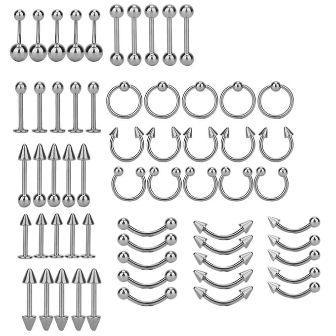 60 stuks   Set Roestvrij Staal Neusring Neuspiercing Lichaamspiercing Sieraden Set 8mm gray
