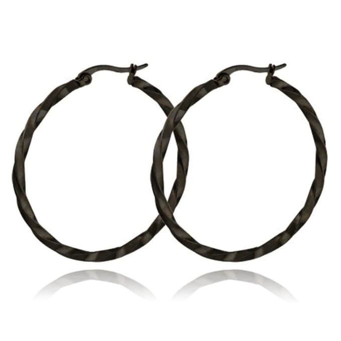 Dames Oorbellen Ringen Zwart Gedraaid Edelstaal - 60mm