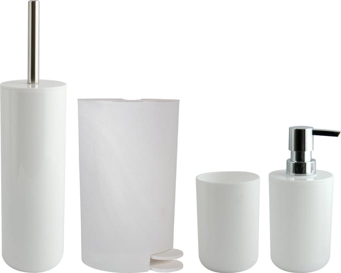 MSV Toiletborstel in houder/beker/zeeppompje/pedaalemmer set Moods - kunststof - wit