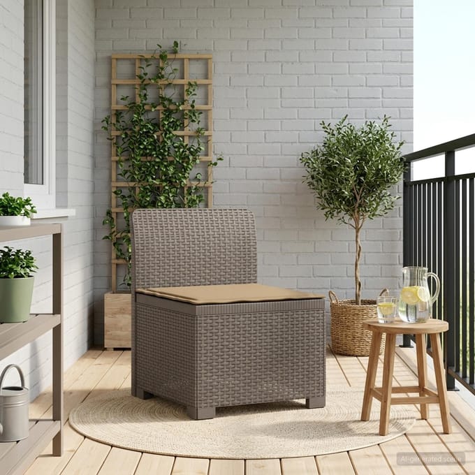 vidaXL - Eén-zits - Tuin - Sofa - met - Kussen - Rieten - Look - PP - Lichtgrijs