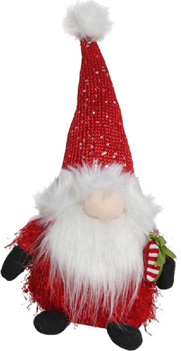 Gerimport Pluche kerst gnome - kerstman - H36 cm - decoratie pop - rood