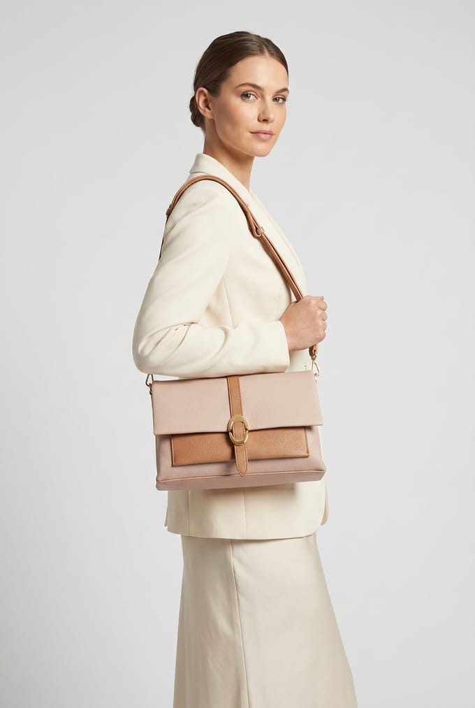 COCCINELLE Leren Schoudertas Dorian Bicolor Handbag Grained Leather Rosette / Skin Oud roze