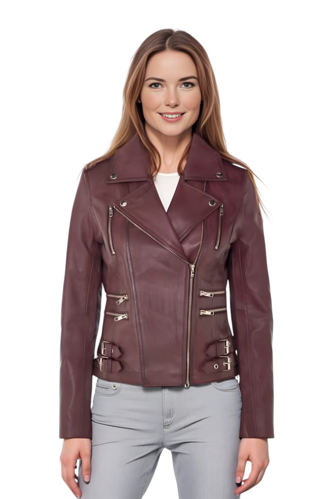 Dames leren bordeauxrode Brando bikerjack - Constantia
