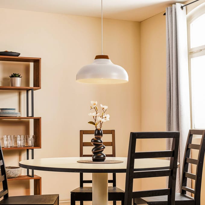 Burgos Hanglamp Wit Metaal Hout E27 Skandinavisch
