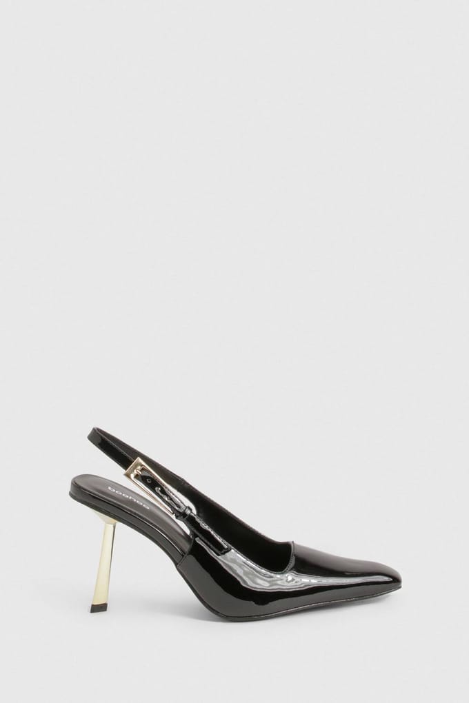 boohoo Dames Gouden stiletto slingback courtshoe hakken | Black | Maat: 8