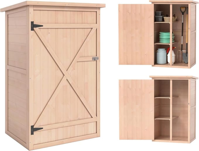 Houten Gereedschapsschuur met Dak en Twee Planken - Compacte Buitenopslag
