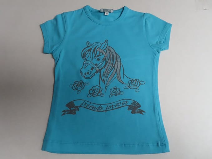 T shirt korte mouwen - Meisjes - Azuur - Paard - 2 jaar 92