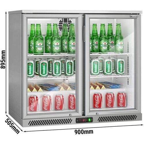 GGM Gastro Barkühlschrank - 900mm - 220 Liter - mit 2 Glasflügeltüren - Grau