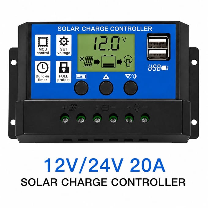 VHV 10A DC 12V - 24V PWM Solar laadregelaar met LCD en 5V USB-2025