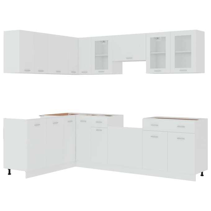 vidaXL - 11-delige - Keukenkastenset - Lyon - bewerkt - hout - wit