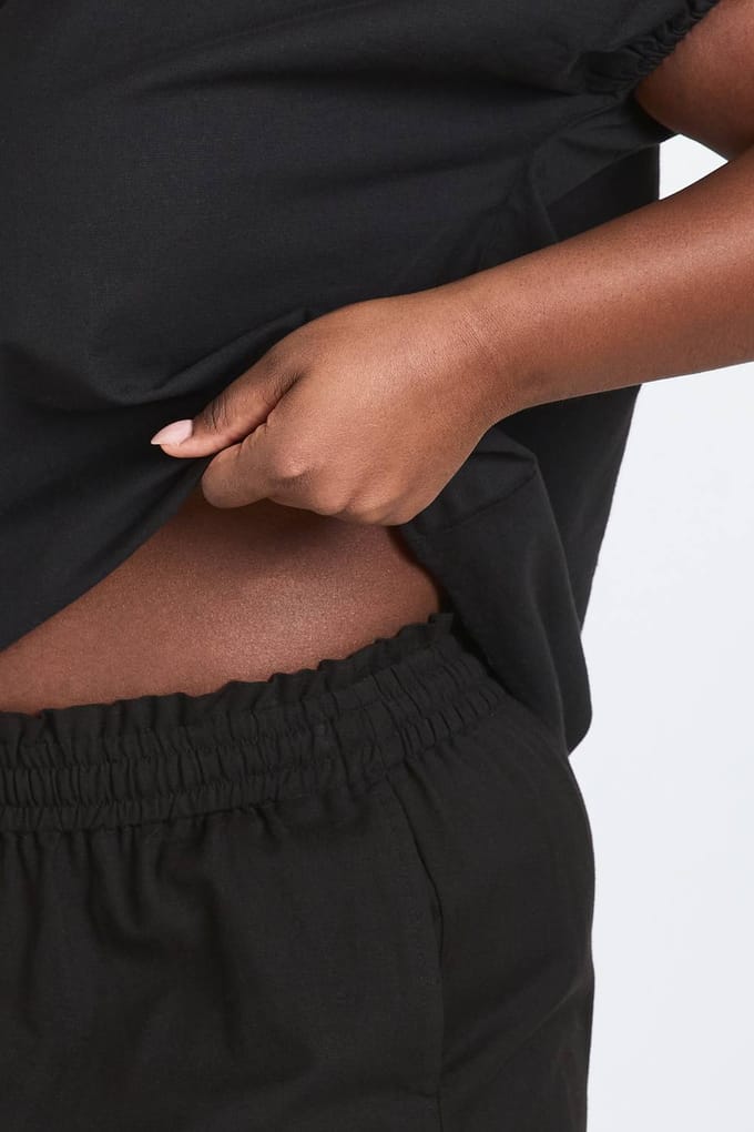 boohoo Dames Plus Linnen Broek Met Elastische Taille En Wijde Pijpen | Zwart | Maat: 44