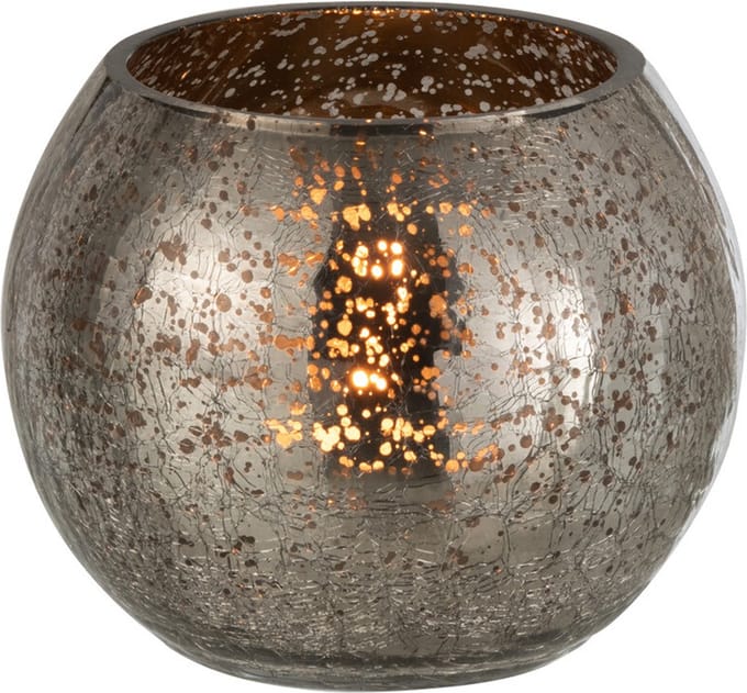 J-Line windlicht Bol Craquele - glas - grijs - small