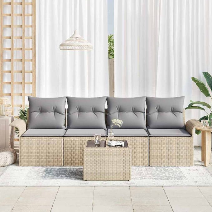 vidaXL - Tuinbank - Set - 5 - st - Beige - en - Grijs - poly - rattan
