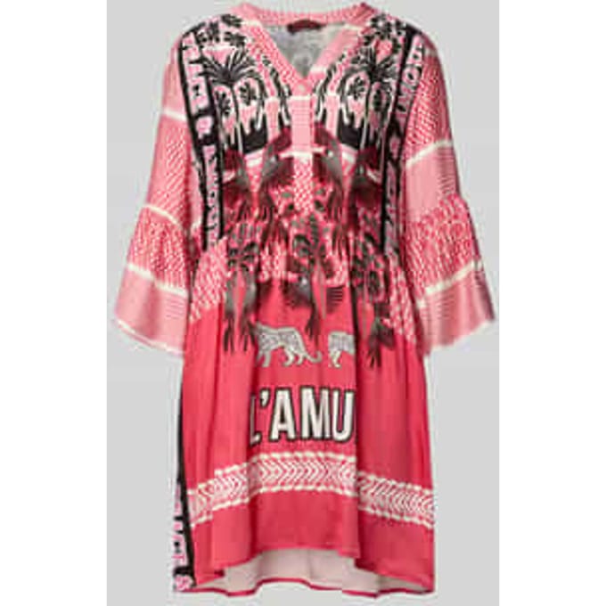 Tuniekjurk van viscose met trompetmouwen