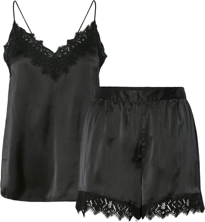 Pieces Dames Pyjama PCJENNA Nachtset Satijn Zwart - S