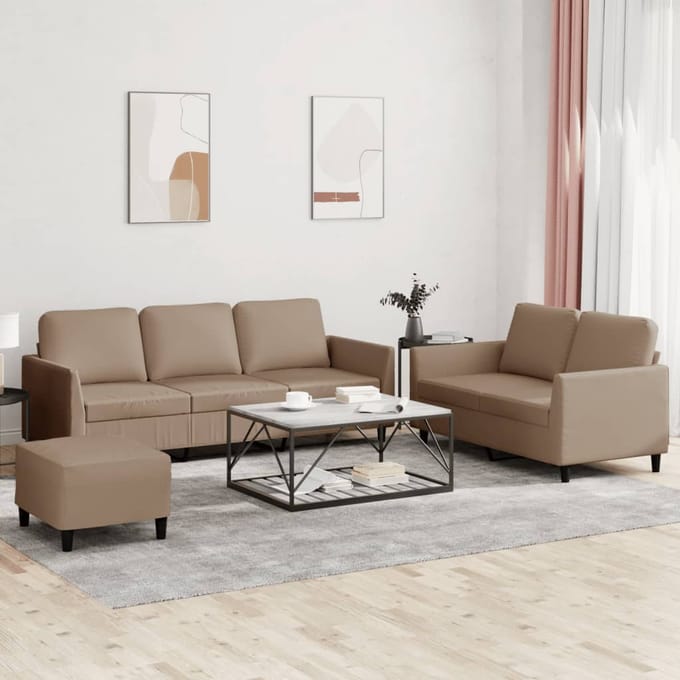 vidaXL - 3-delige - Loungeset - met - kussens - kunstleer - cappuccino