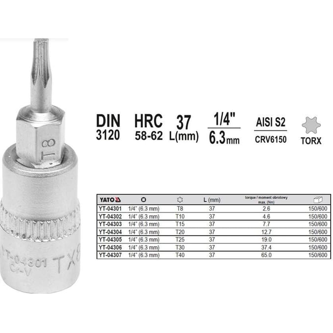 Yato - Torx Dopsleutel - 1/4" - T30 - Professioneel
