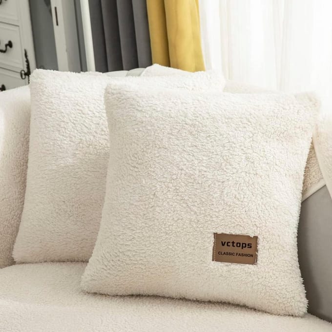 Dubbelzijdige Sherpa Fleece Sierkussensloop - Zacht Warm Pluche - 45x45 cm - Wit