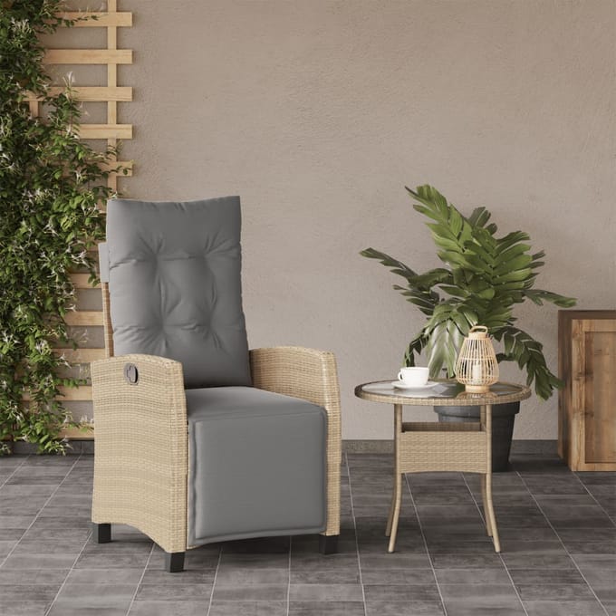 vidaXL - Tuinstoel - verstelbaar - met - voetensteun - poly - rattan - gemengd - beige