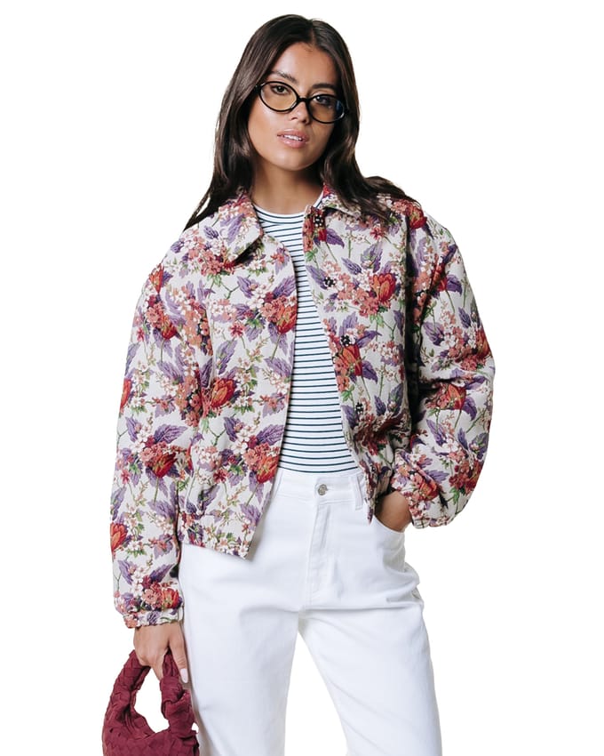 Colourful Rebel Bente Flower Jacquard Bomber Jacket- L