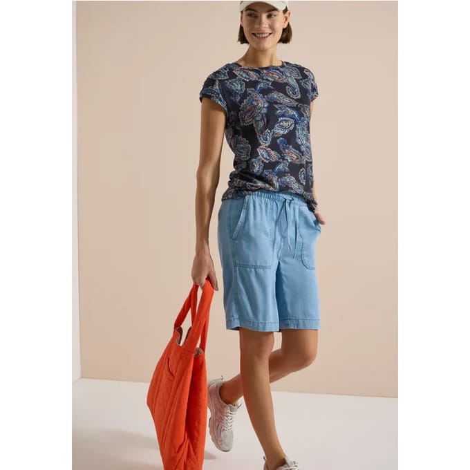 Shirt met korte mouwen, boothals en rimpels
