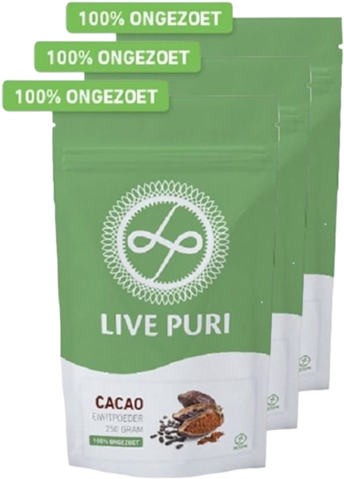 Live Puri | Eiwitpoeder | Cacao Ongezoet 900g | 2 stuks | 2 x 900g