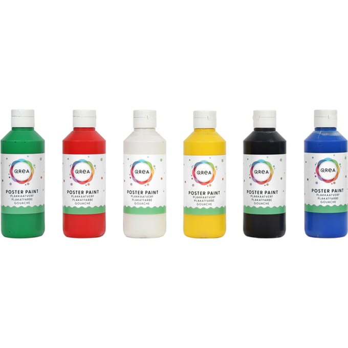 Plakkaatverf Qrea set à 6 standaard kleuren 250ml