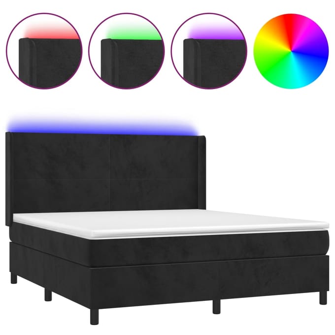 vidaXL - Boxspring - met - matras - en - LED - fluweel - zwart - 180x200 - cm