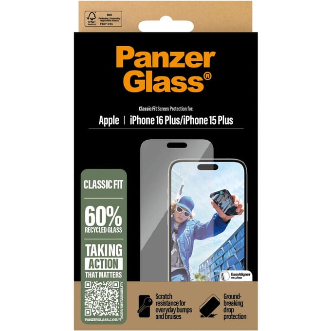 PanzerGlass Screenprotector geschikt voor Apple iPhone 16 Plus Glazen | PanzerGlass Classic Fit Screenprotector - Case Friendly