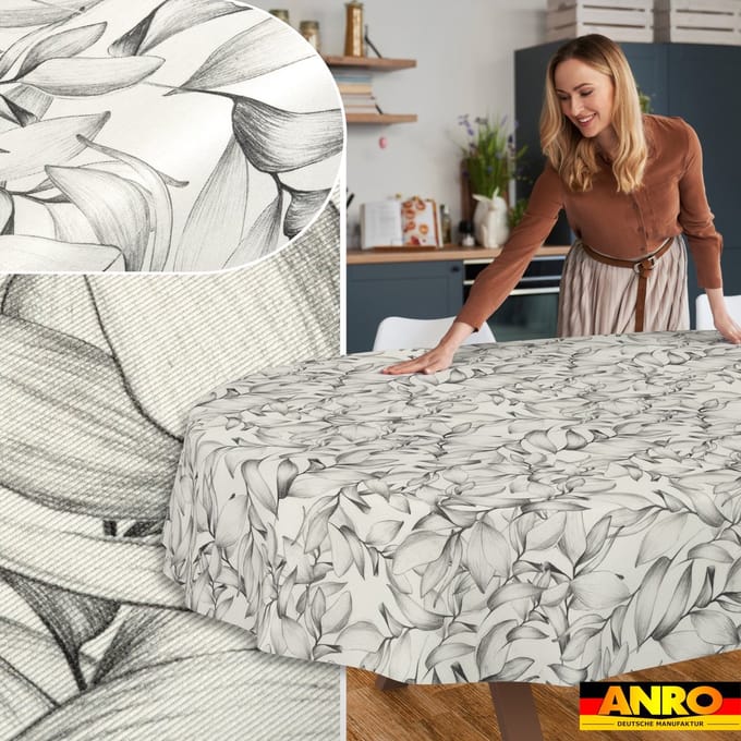 ANRO Tafelkleed Effen structuur Grijs Ovaal 280x140cm Rechte rand Afwasbaar Waterafstotend