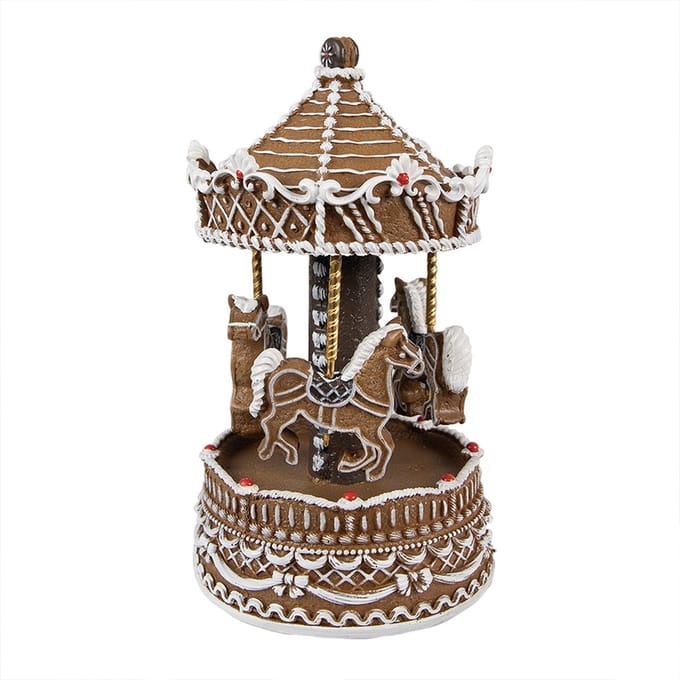 Clayre & Eef Muziekdoos Draaimolen Ø 12x22 cm Bruin Kunststof