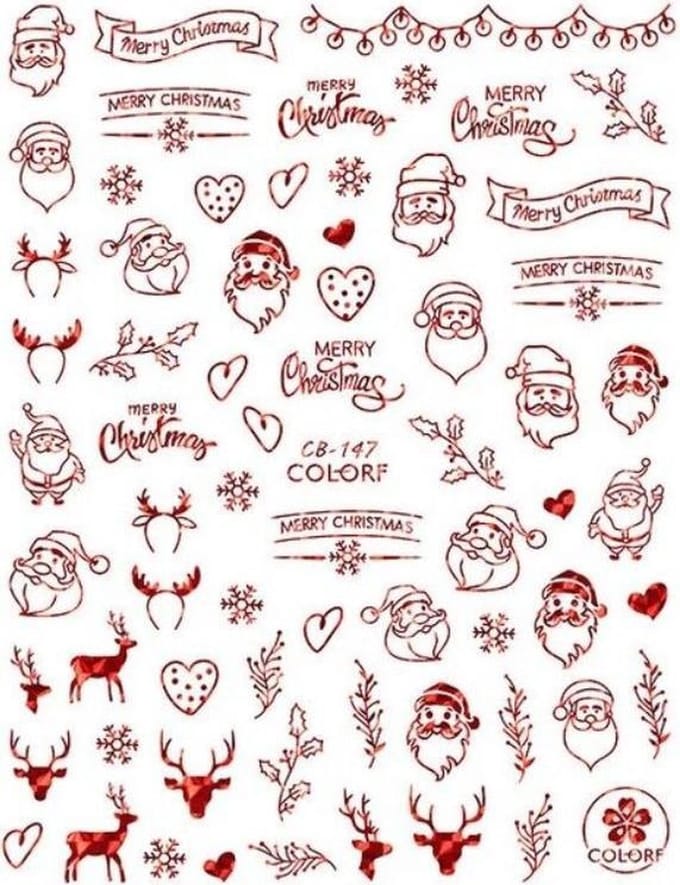 Kerst Nagelstickers - Kerstmis Nagel Versiering - Rood Kerstman - 1 Vel