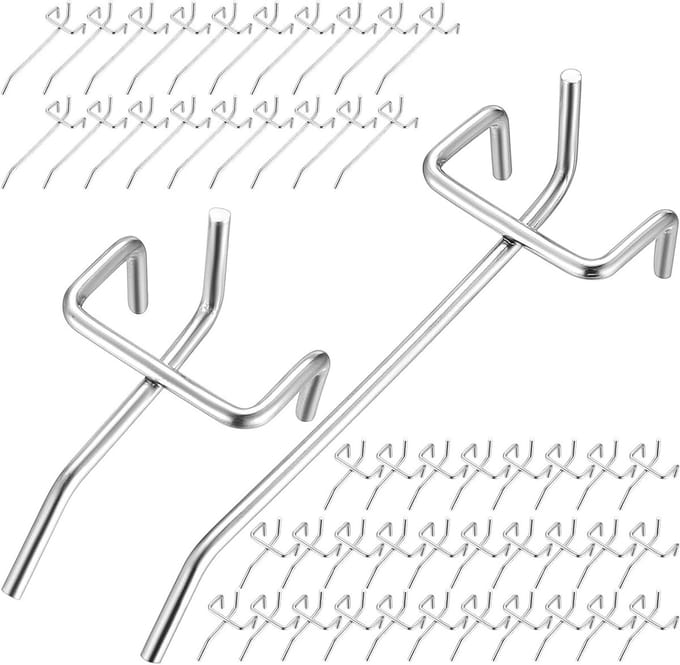 Perforated Panel Hooks 50 Stuks - Stevige Stalen Haakjes voor Akoestische Panelen, Garages en Werkplaatsen